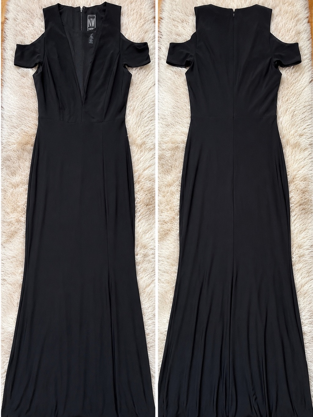 Night Way Collections Black Cold-Shoulder V-Neck Maxi Dress